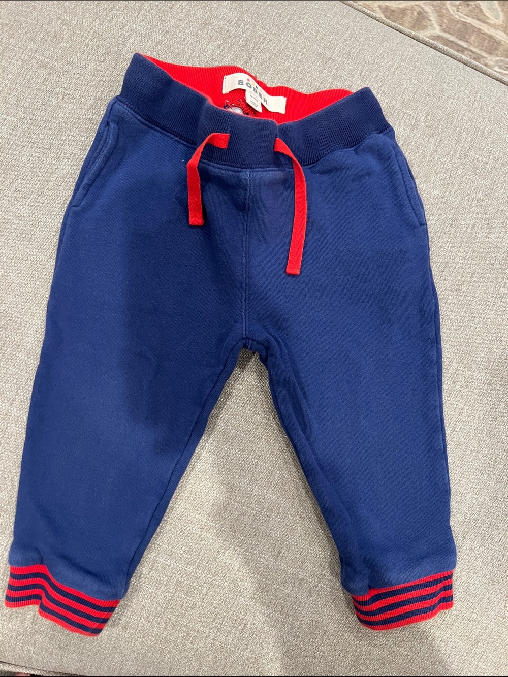 Baby Boden Navy Jogger Pants with Red Trim